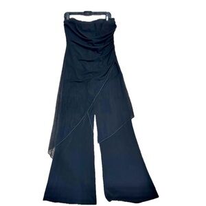 🖤 JANINE London Paris NY Black Strapless‎ Jumpsuit w/ Sheer Overlay | Women’s M